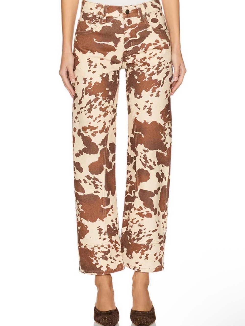 We The Free Risk Taker Mid-rise Cow Print Jeans EUC